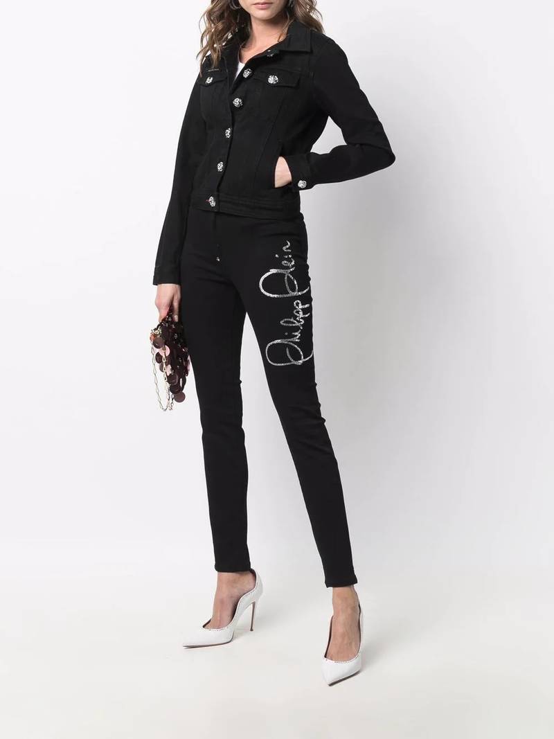 PHILIPP PLEIN logo-plaque denim jacket outlook