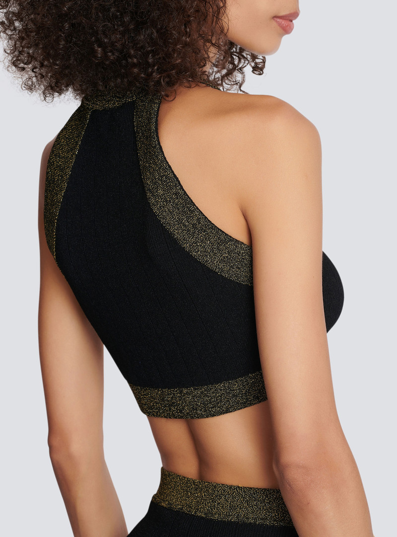 Gold-trimmed knit crop top 6