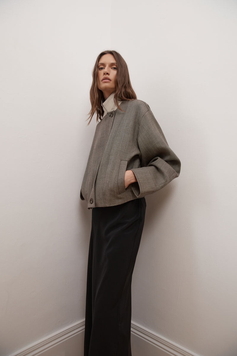 Wool Cocoon Bomber - Parquetry - 9