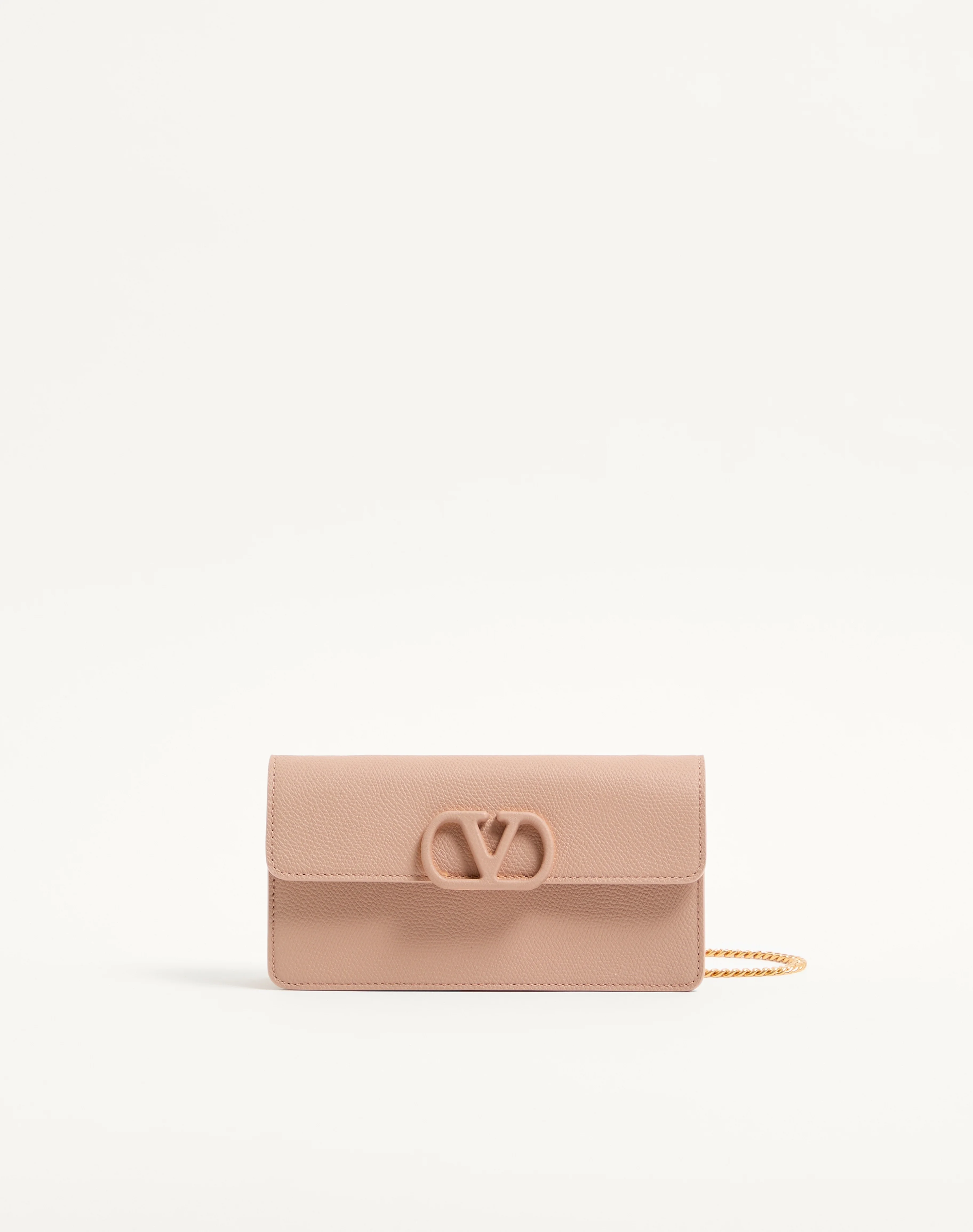 VLOGO SIGNATURE GRAINY CALFSKIN WALLET WITH CHAIN - 1