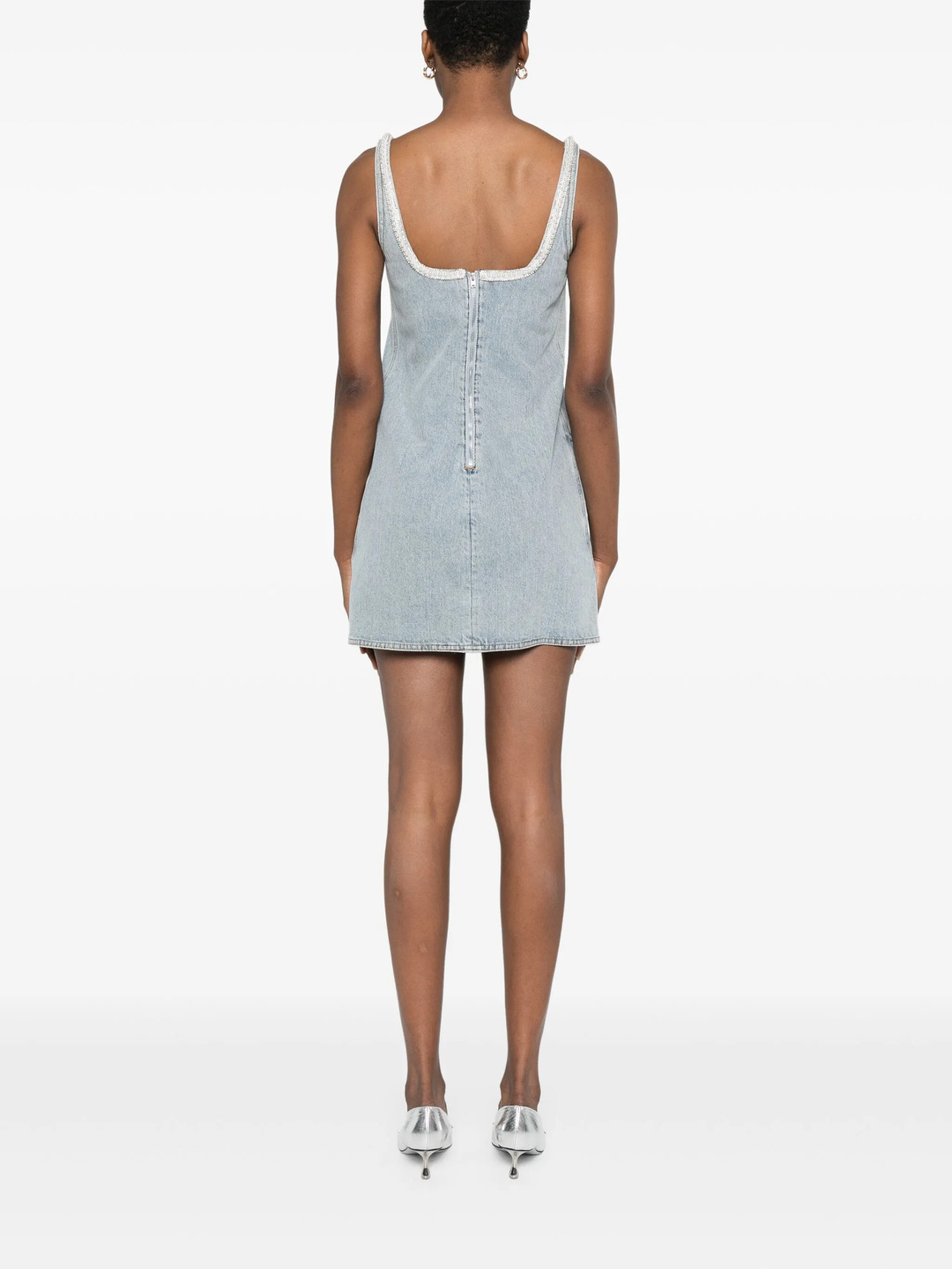 Light Blue Denim Bow Mini Dress - 4