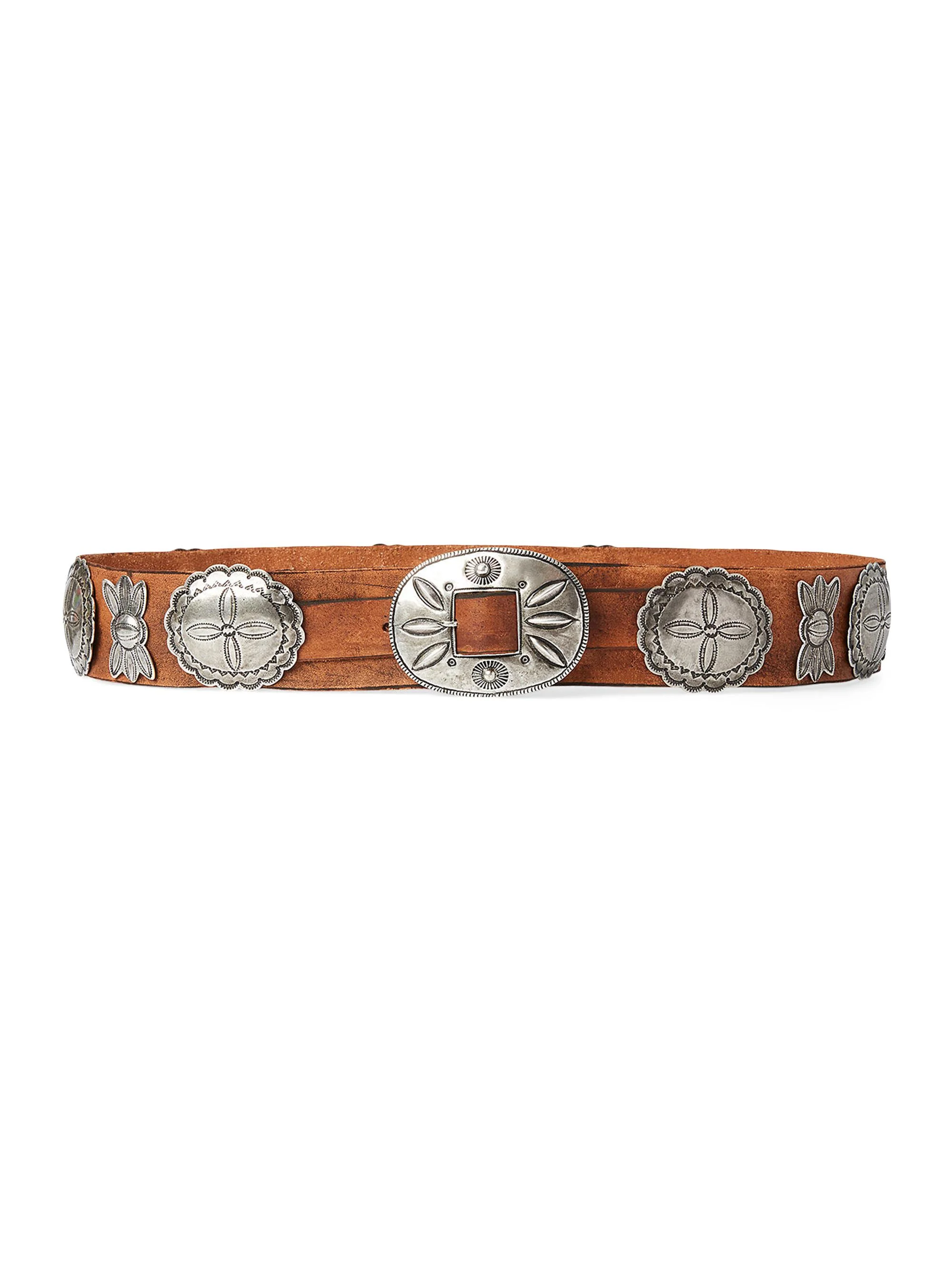 Women's Casted Concho Leather Belt - Brown - 1