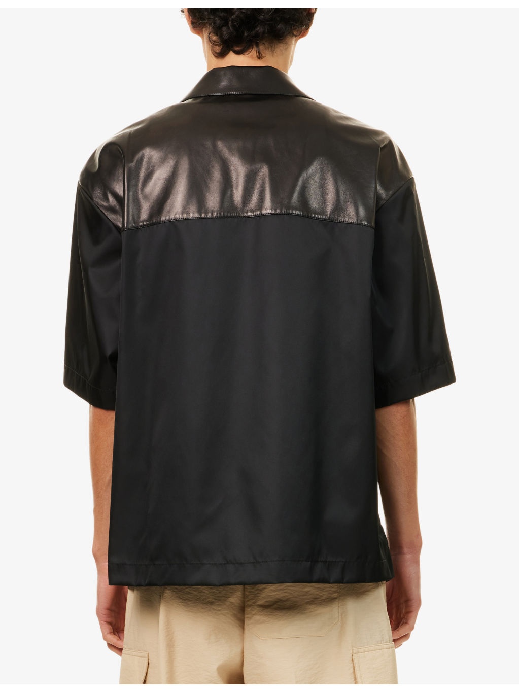 Logo-Embroidered Short-Sleeve Leather and Woven Polo Shirt - 4