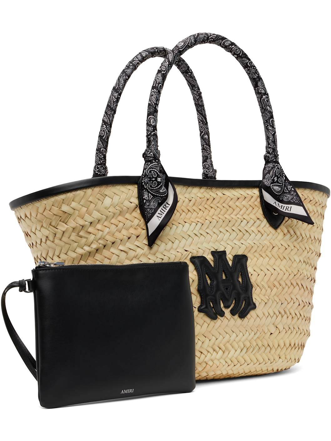Beige & Black MA Raffia Macro Tote - 2