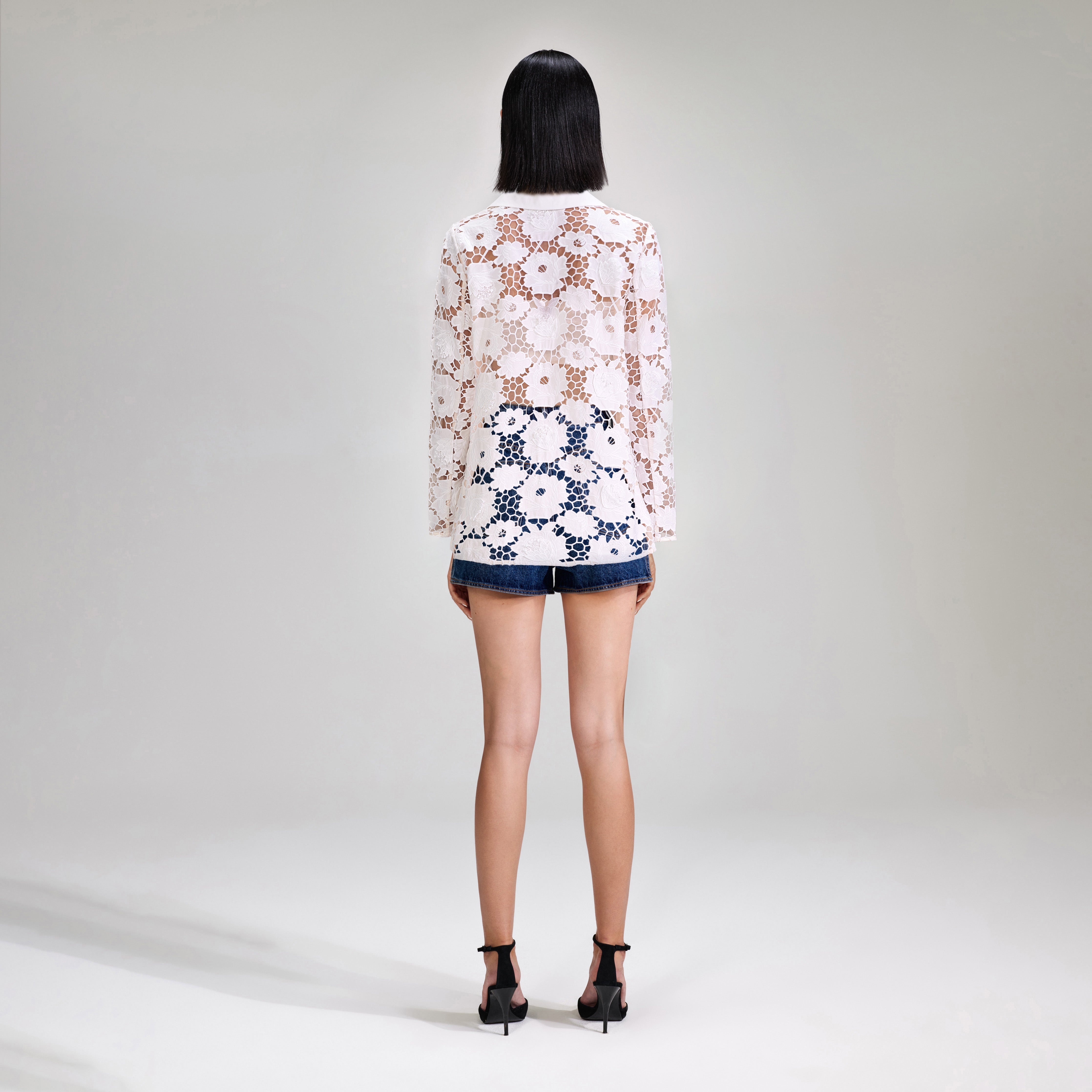 White 3D Cotton Lace Jacket - 3