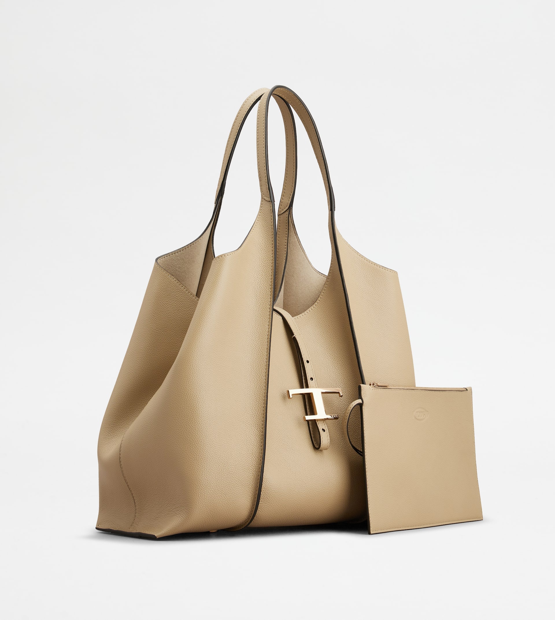T TIMELESS SHOPPING BAG IN LEATHER MEDIUM - BEIGE - 2
