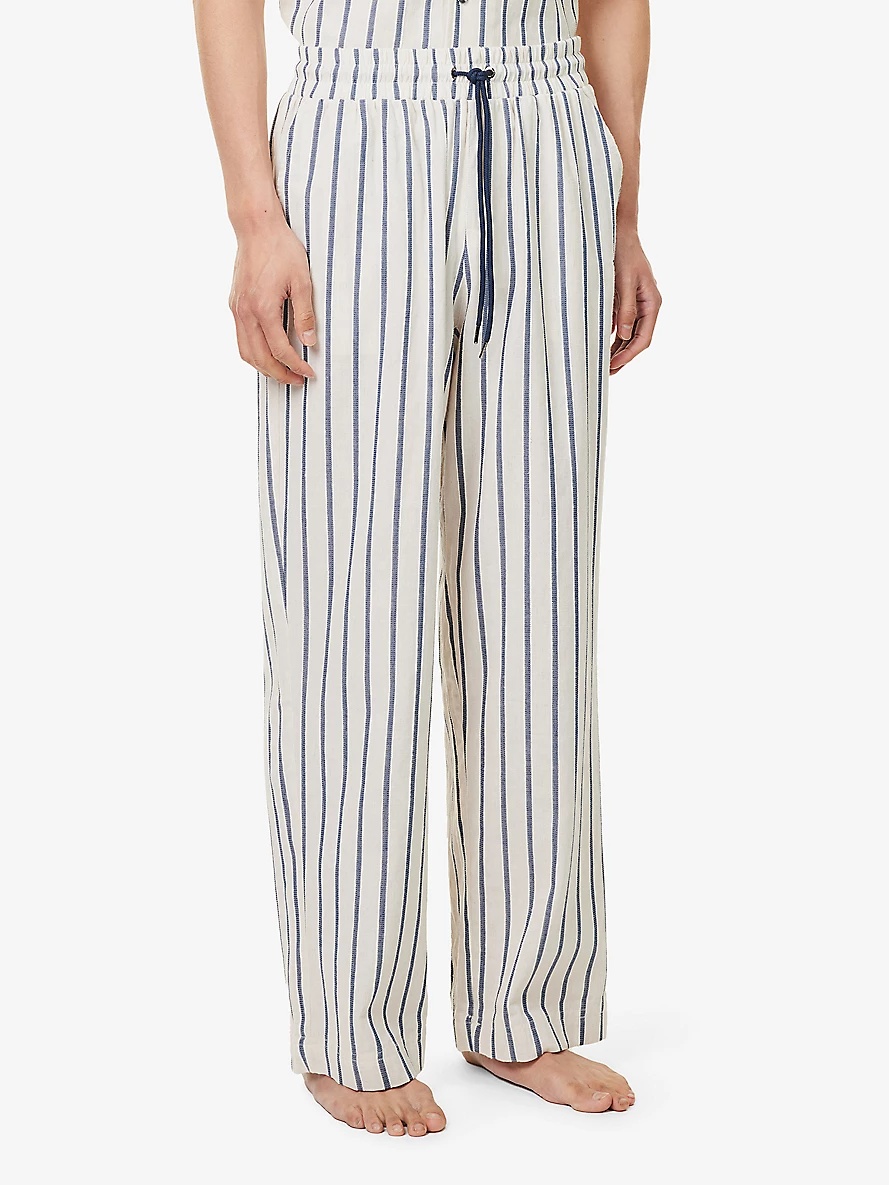 Stripe-print straight-leg cotton and linen-blend trousers - 3