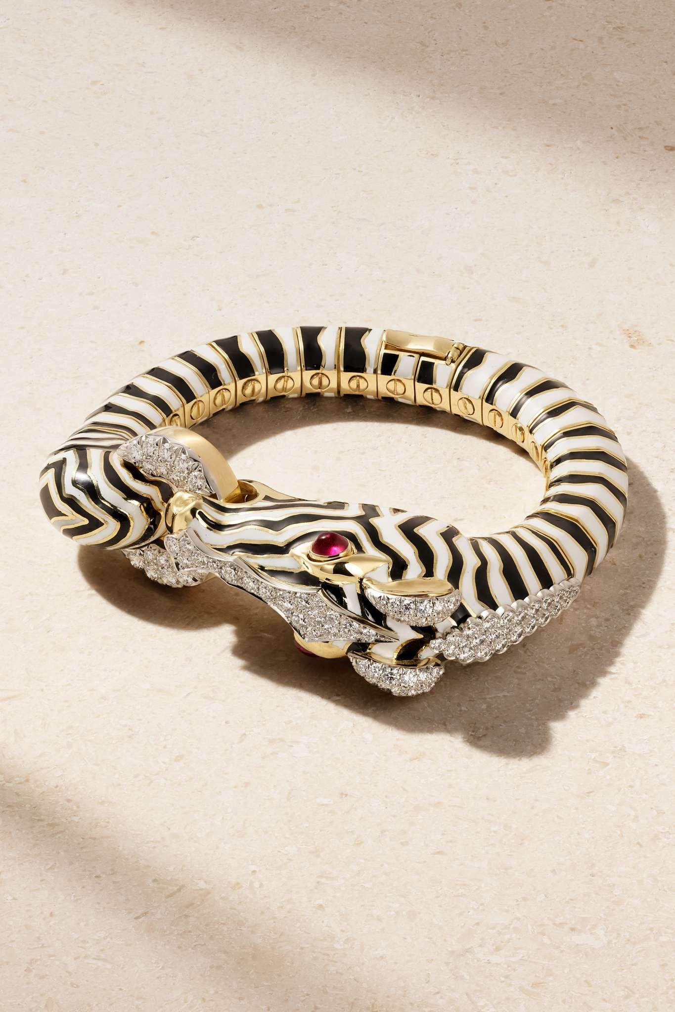 Zebra 18-karat gold, platinum, diamond, ruby and enamel bracelet - 1