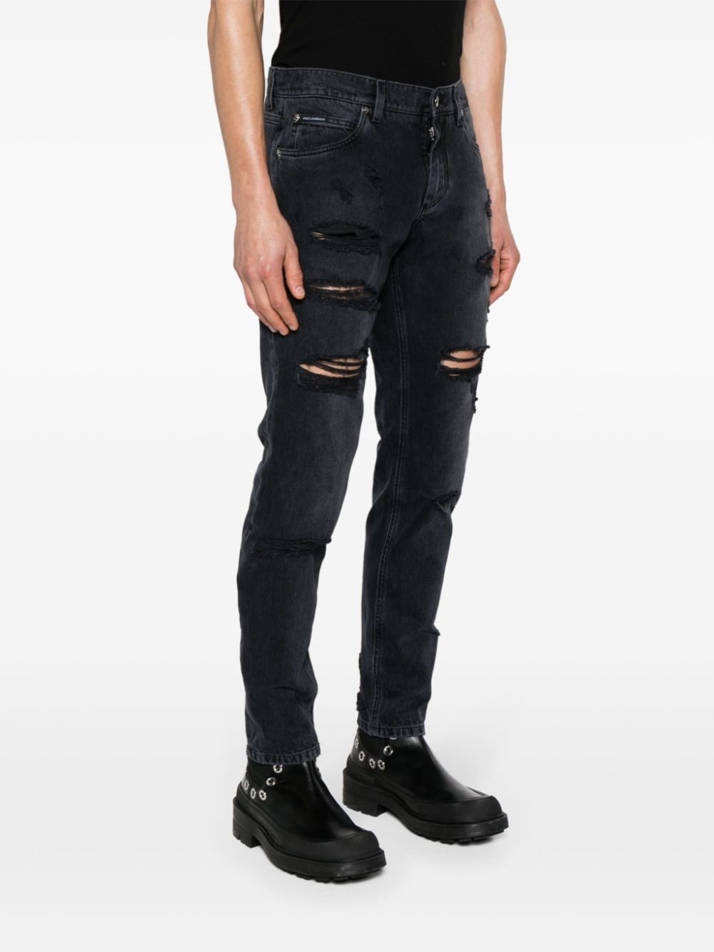 ripped-detailed cotton jeans - 3