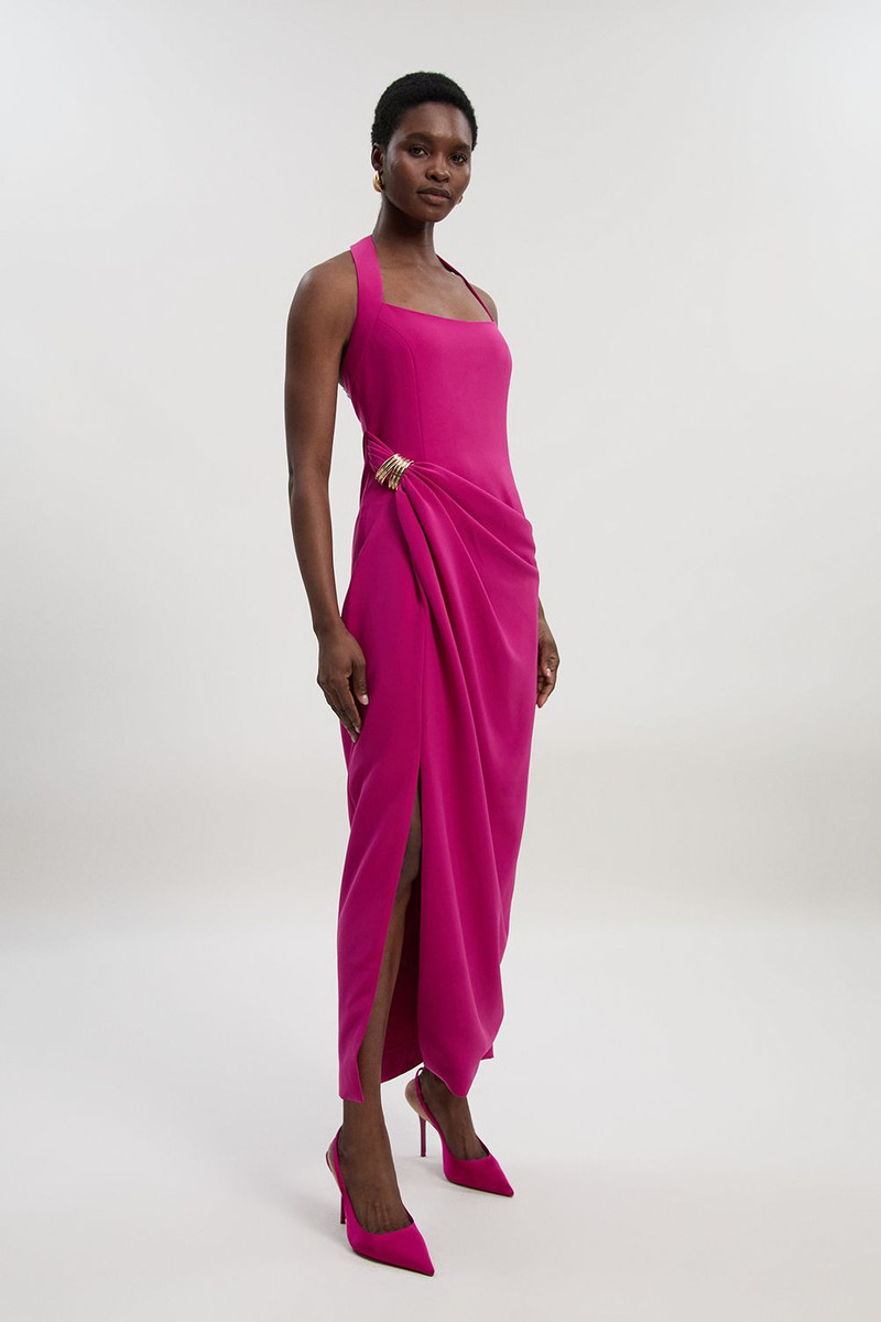 KAREN MILLEN Polished Tailored Halter Neck Gathered Midi Dress outlook