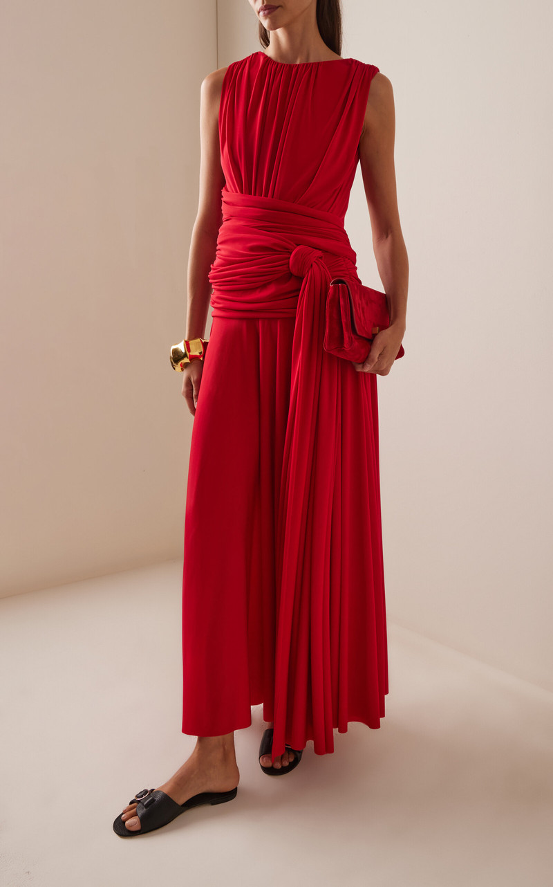 BRANDON MAXWELL The Isadora  Knot-Detailed Draped Maxi Dress red outlook