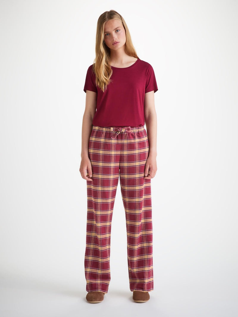 Derek Rose Women's Lounge Pants Kelburn 48 Brushed Cotton Burgundy outlook