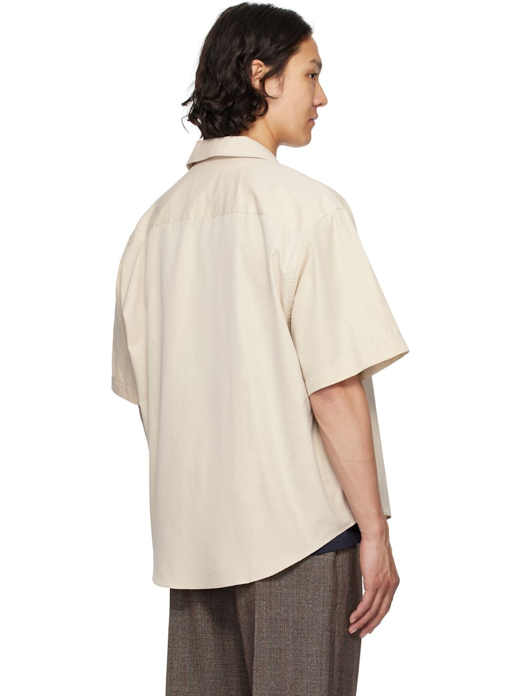 Beige Cotton Short Sleeve Boxy Shirt - 3