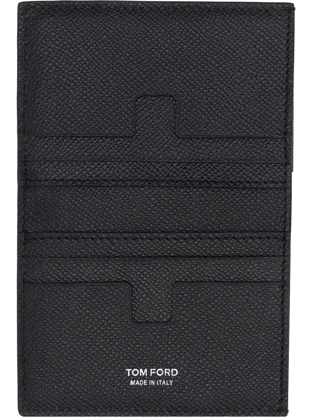 Black Small Grain Leather Folding Card Holder - 3