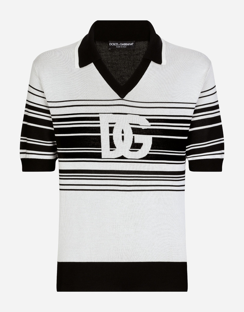 Silk jacquard V-neck polo-shirt with DG logo - 1
