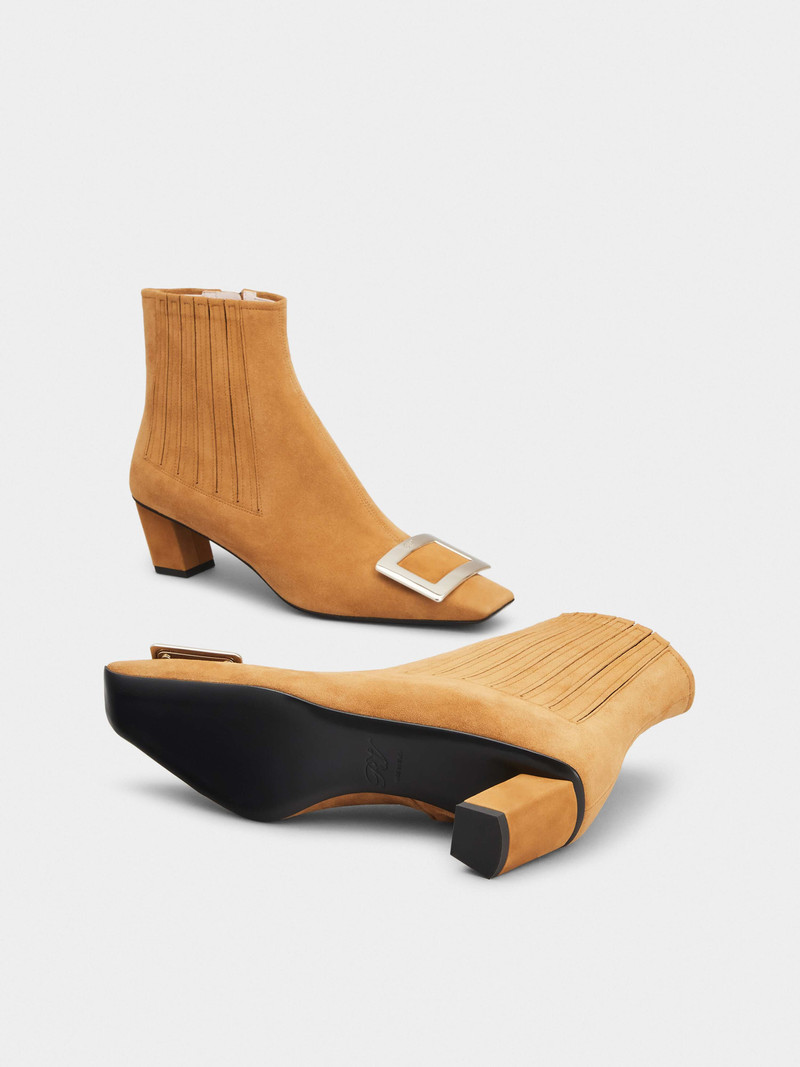 Belle Vivier Metal Buckle Chelsea Booties in Suede 6