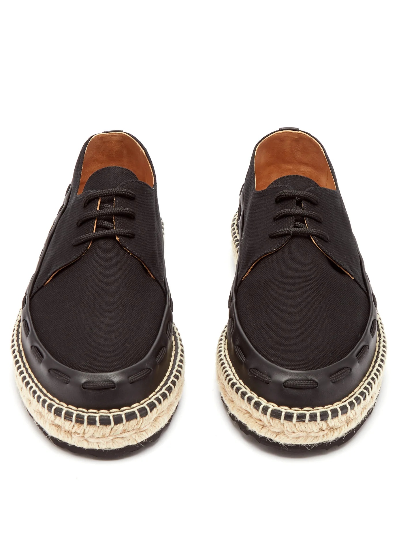 Leather-trimmed lace-up canvas espadrilles - 5