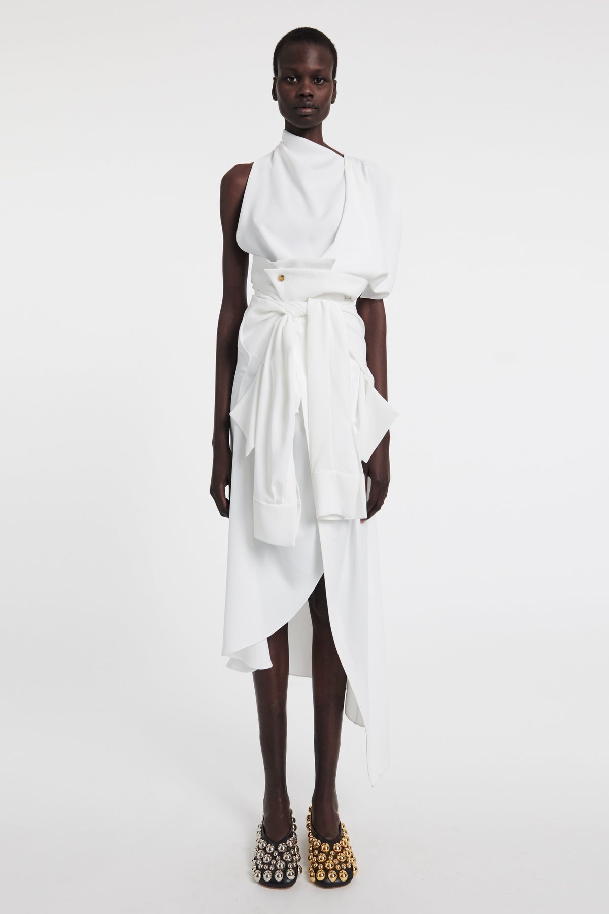 DECONSTRUCTED SHIRT SKIRT WITH SLEEVE BELT WHITE - 4