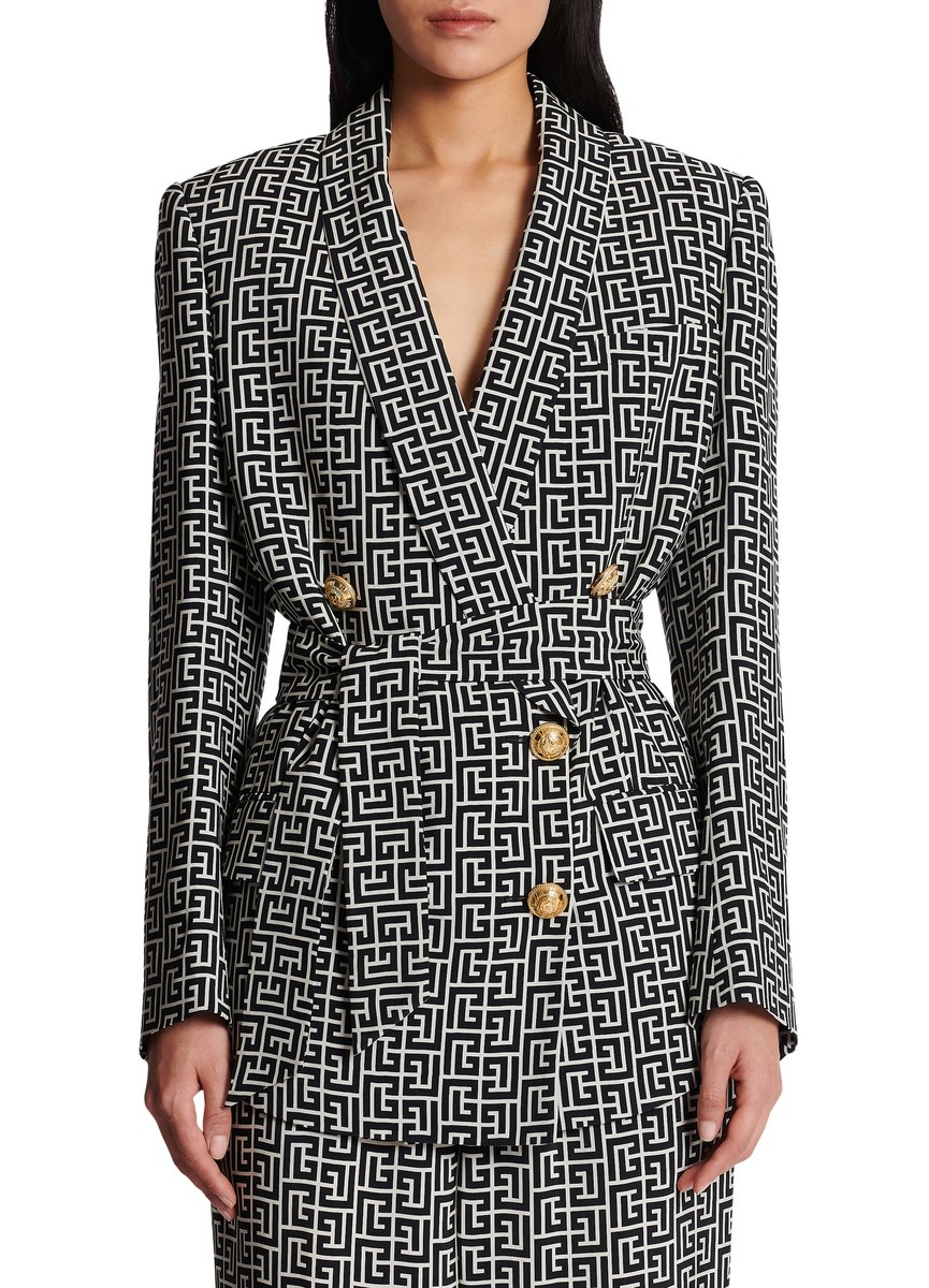 Monogram printed jacket with shawl collar - 2