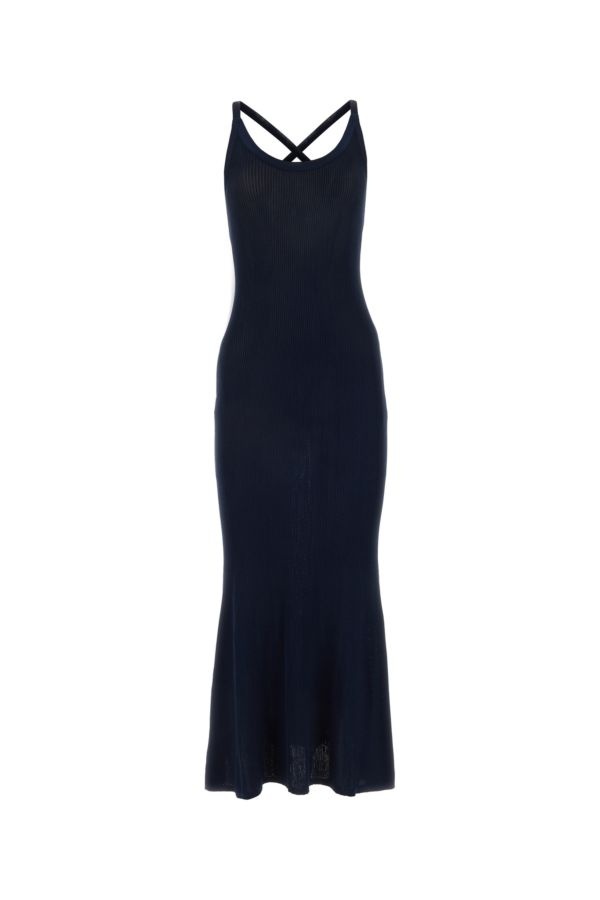Prada Woman Navy Blue Silk Blend Dress - 1