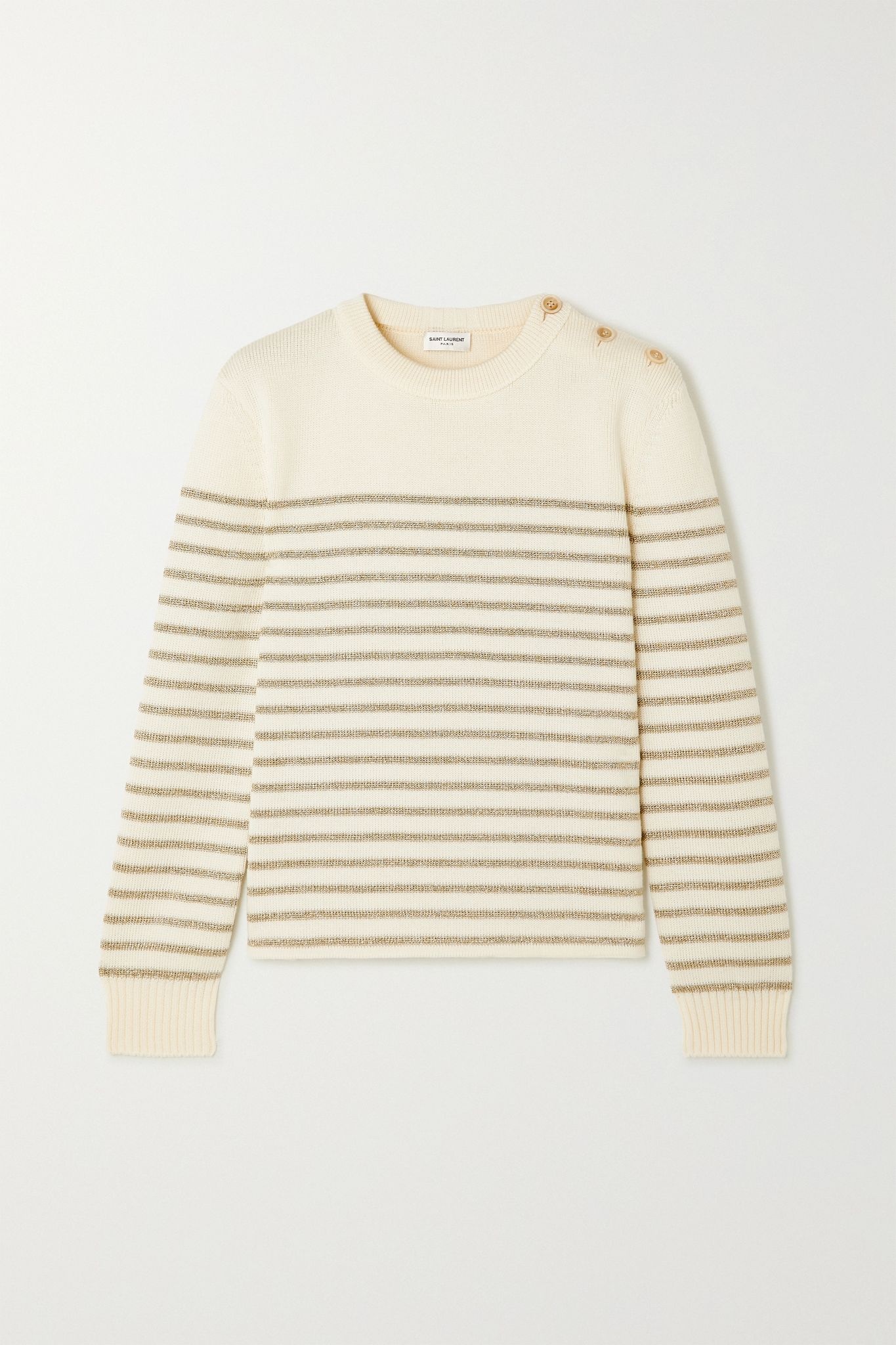 Button-detailed metallic striped knitted sweater - 1