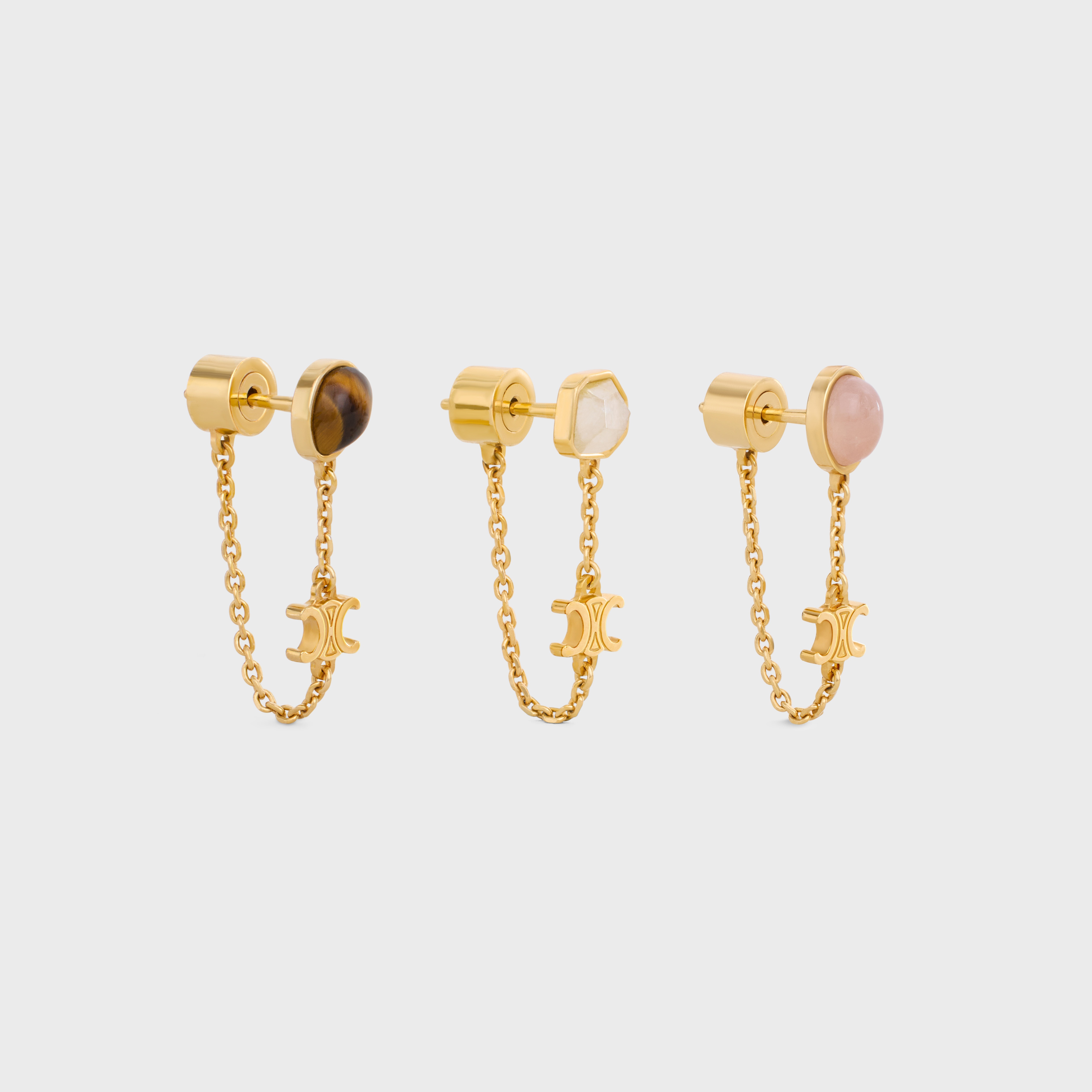 CELINE Triomphe Indie Set of 3 Earrings in Brass with Gold