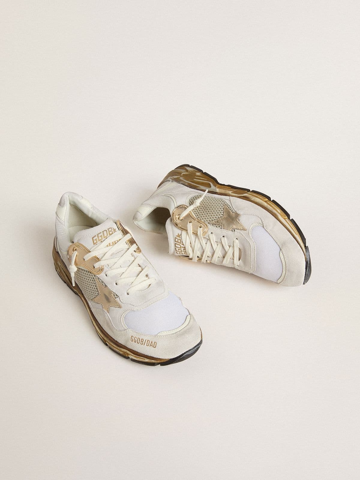 Dad-Star in mesh and white suede with gold foiled leather star - 2