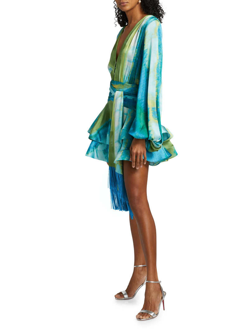 Women's Bedouin Coastal Abstract Silk-Blend Tie-Waist Minidress - Blue Multi 4
