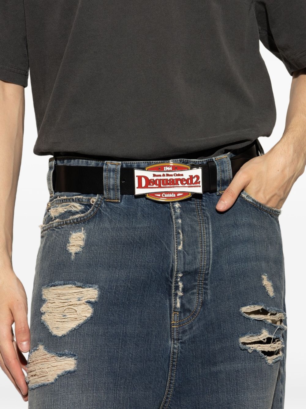 logo-buckle leather belt - 4