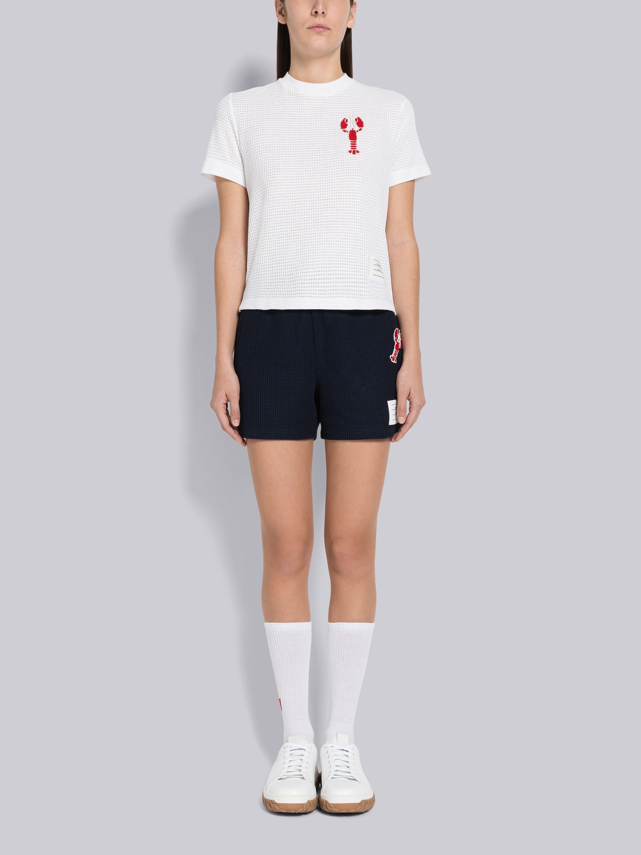 Sequin Lobster Mid-Thigh Shorts In Textured Check - 4