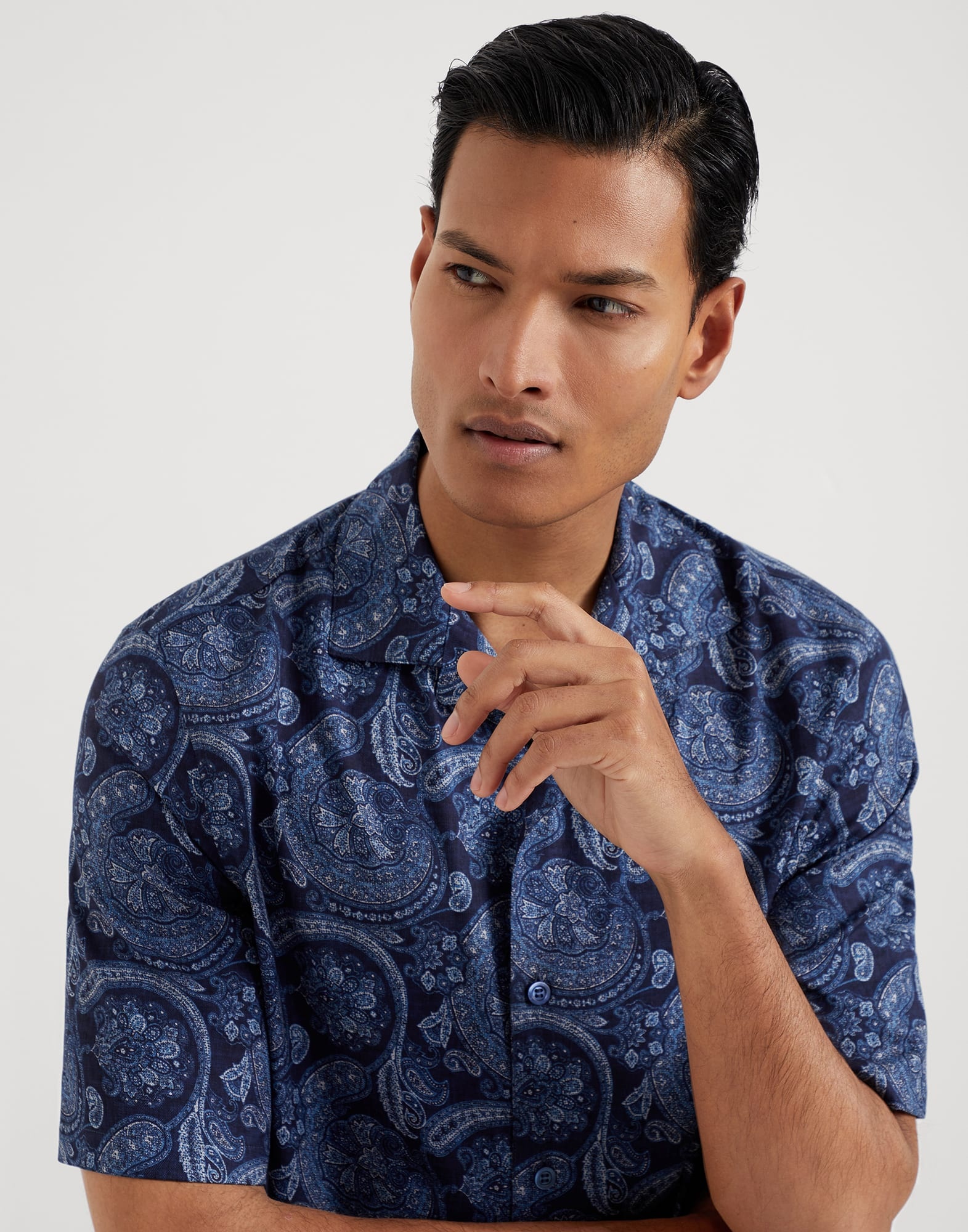 Paisley cotton easy fit short sleeve shirt with camp collar - 3