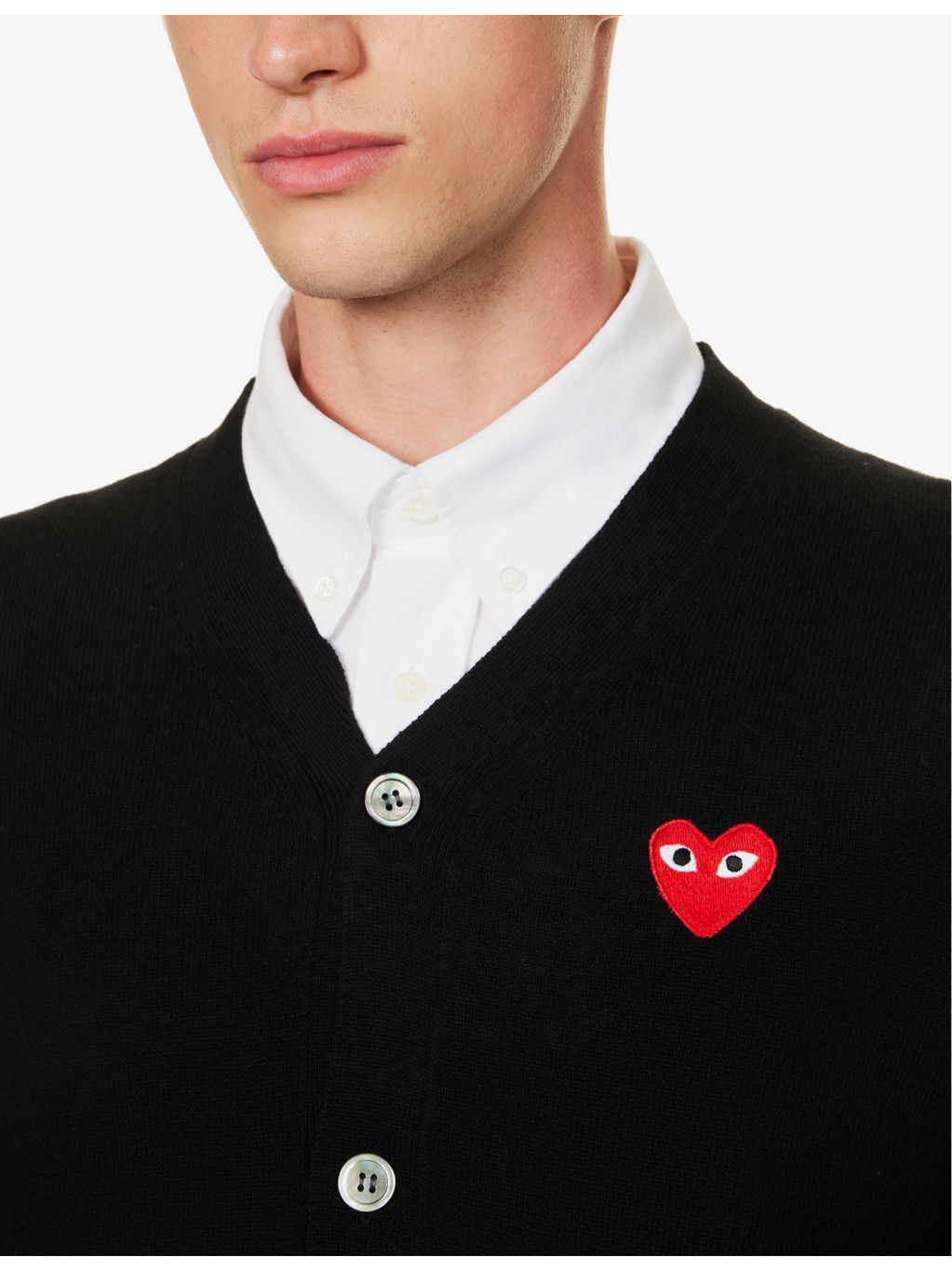 Logo-embroidered V-neck wool cardigan - 5