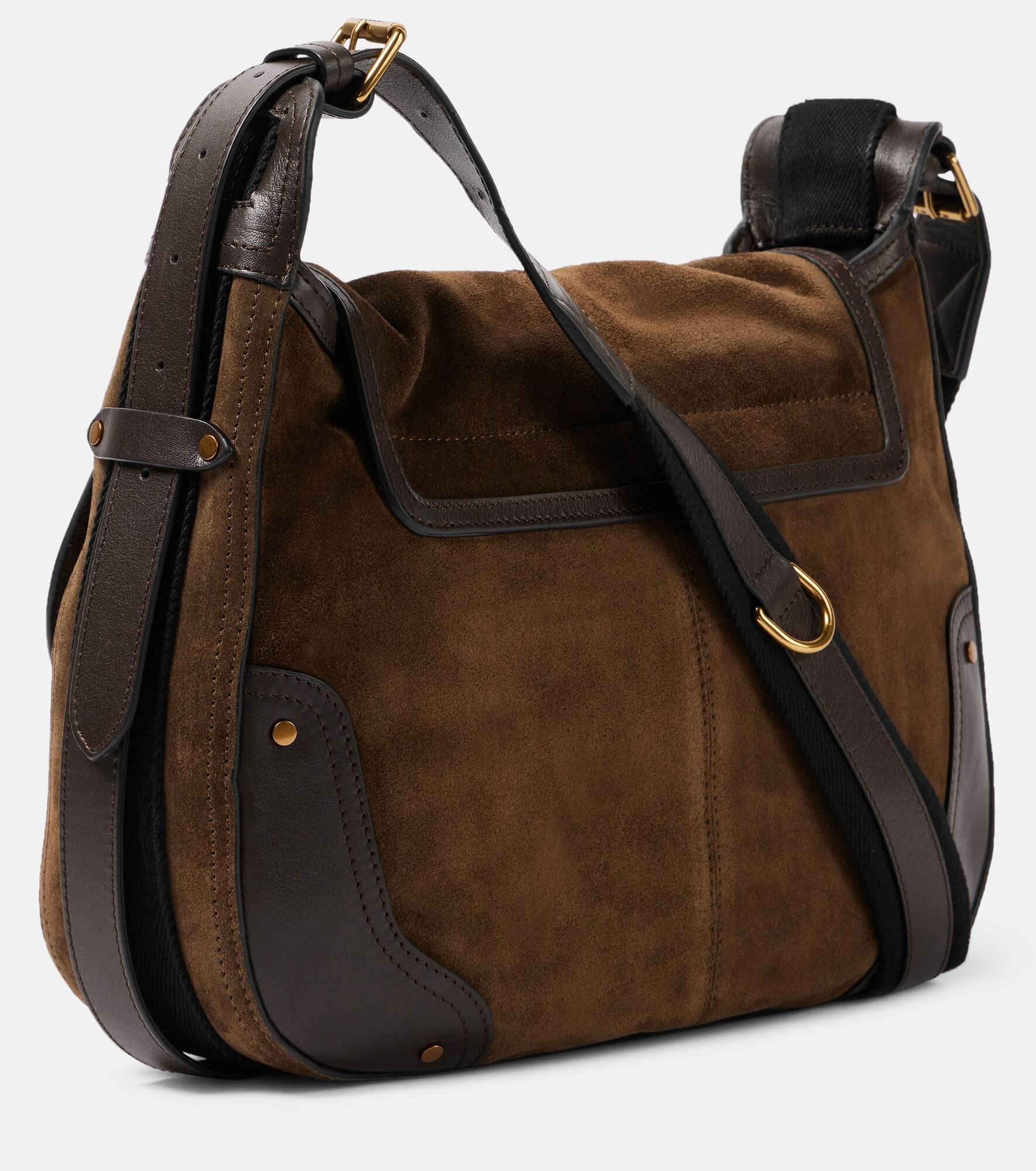 Sierra leather-trimmed suede shoulder bag - 4