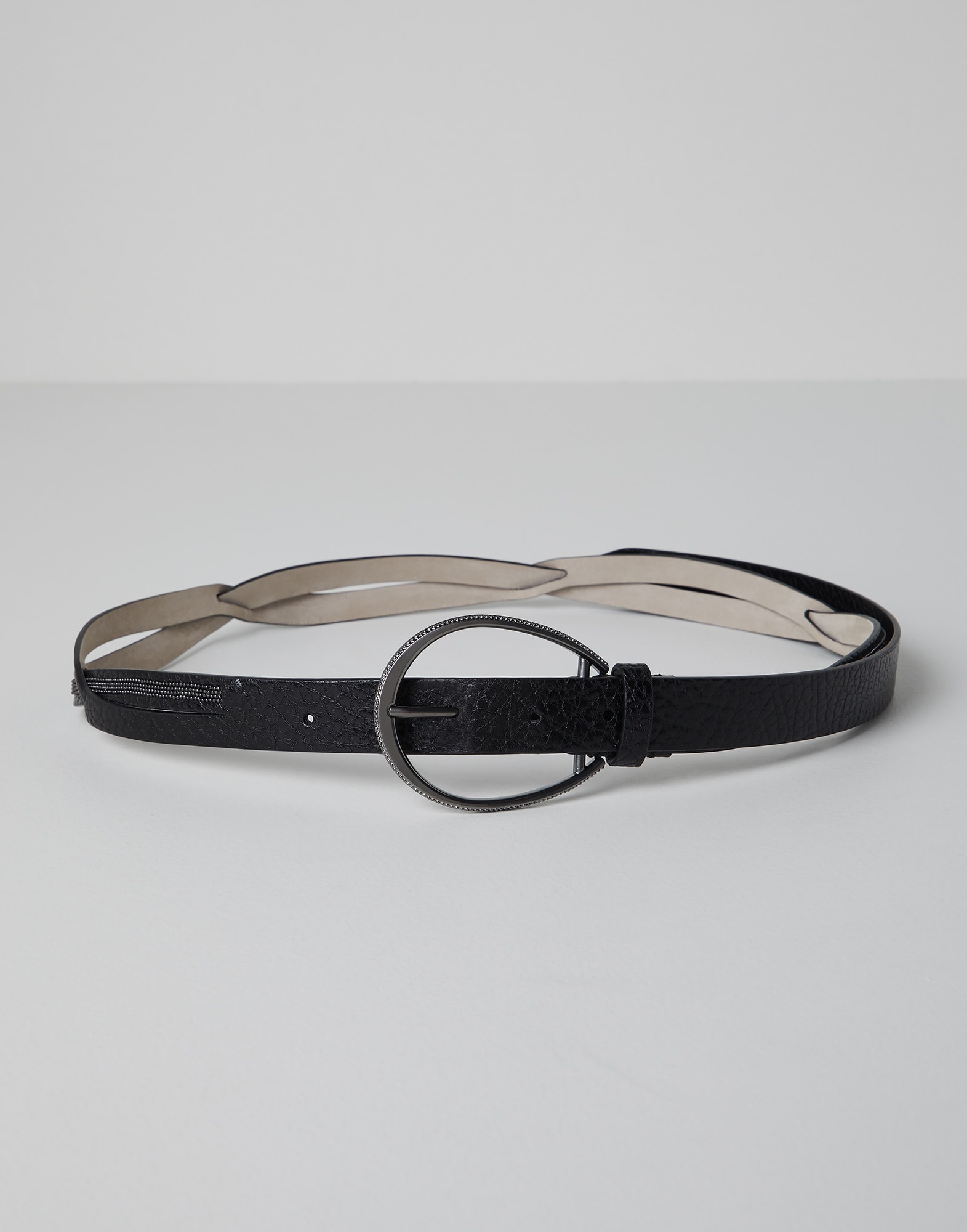 Glossy hammered calfskin belt with monili - 1
