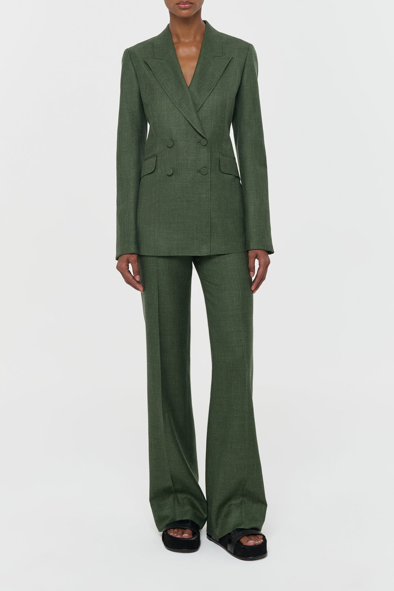 GABRIELA HEARST Vesta Flare Pant in Olive Virgin Wool Silk with Linen outlook