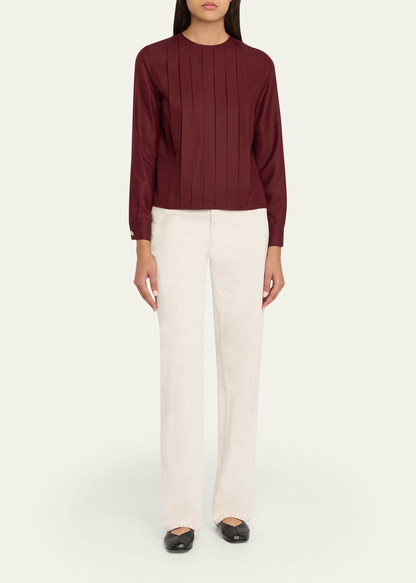 Rossana Pleated Light Shantung Silk Shirt - 2