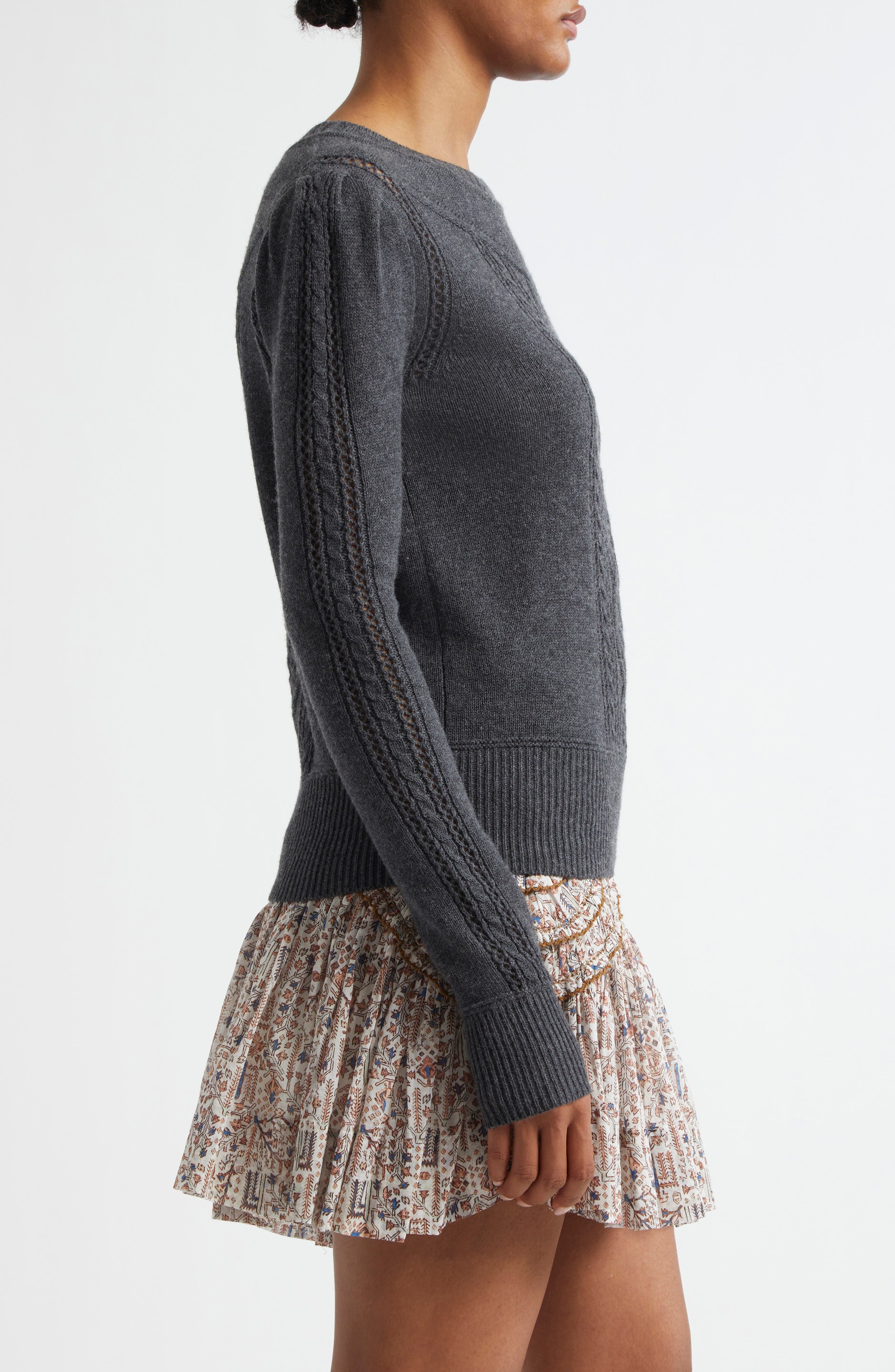 Isabel Marant Étoile Kelia Cotton & Wool Cable Sweater in Anthracite at Nordstrom - 4