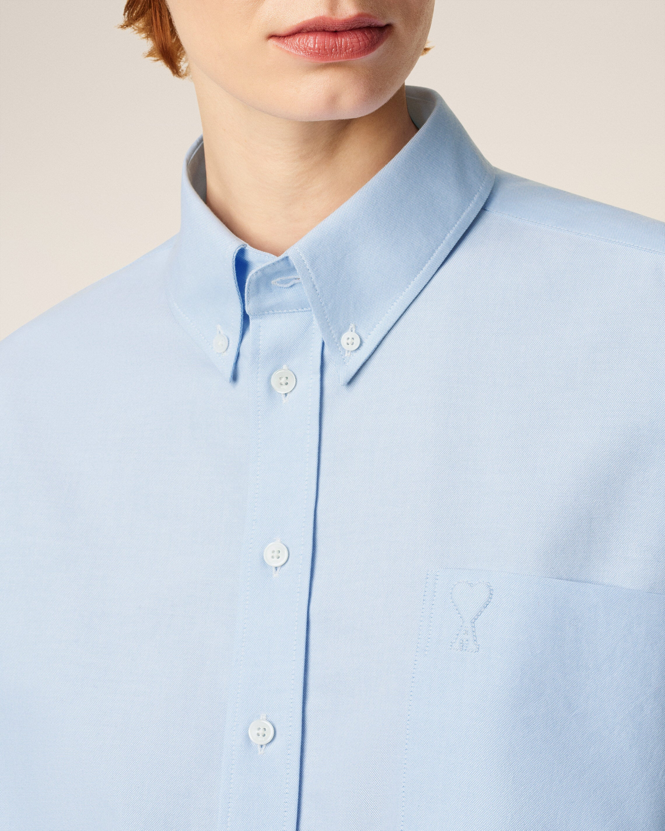 BLUE COTTON AMI DE COEUR CROPPED OVERSIZED SHIRT - 4