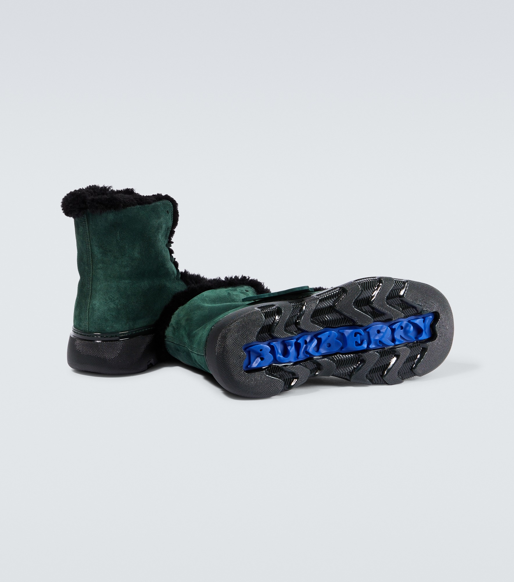 Shearling-trimmed suede ankle boots - 7
