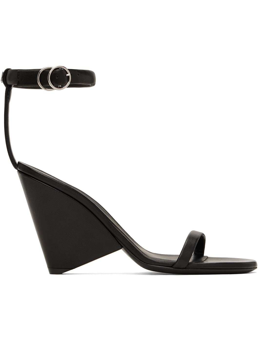 Black Oblique Leather Heeled Sandals - 1