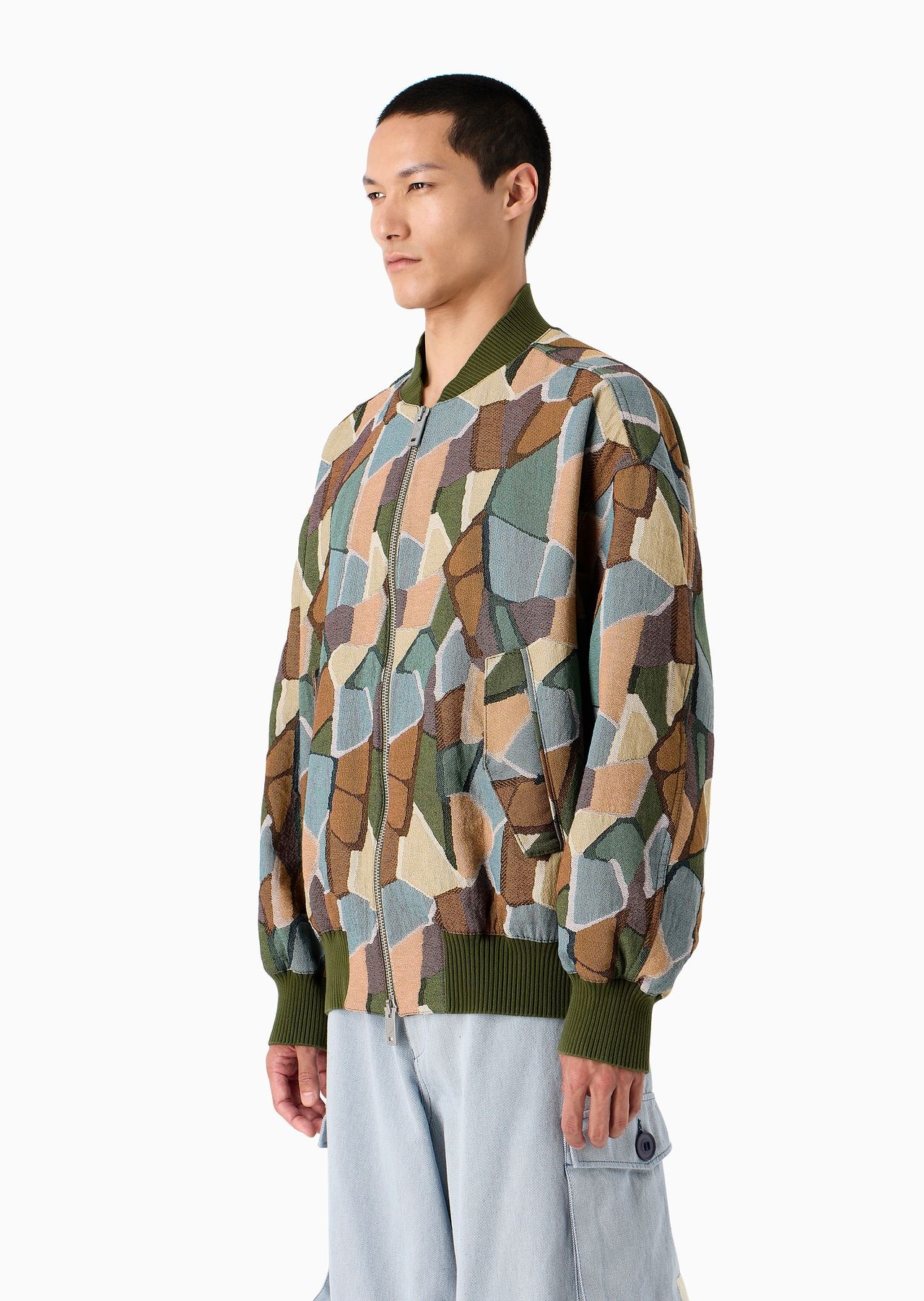 Emporio Armani Sustainability Values Capsule Collection organic jacquard Gobelin fabric bomber jacke - 2