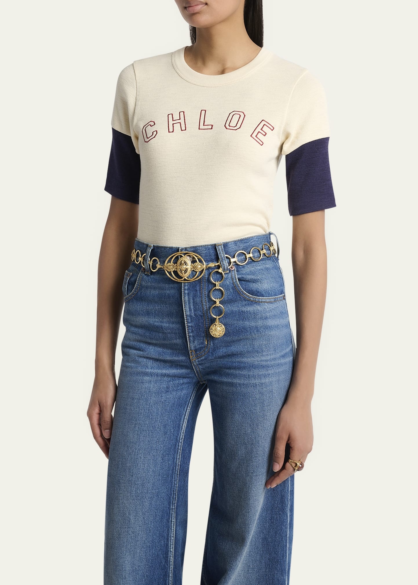 Logo Embroidered Heavy Cotton Wool T-Shirt - 4