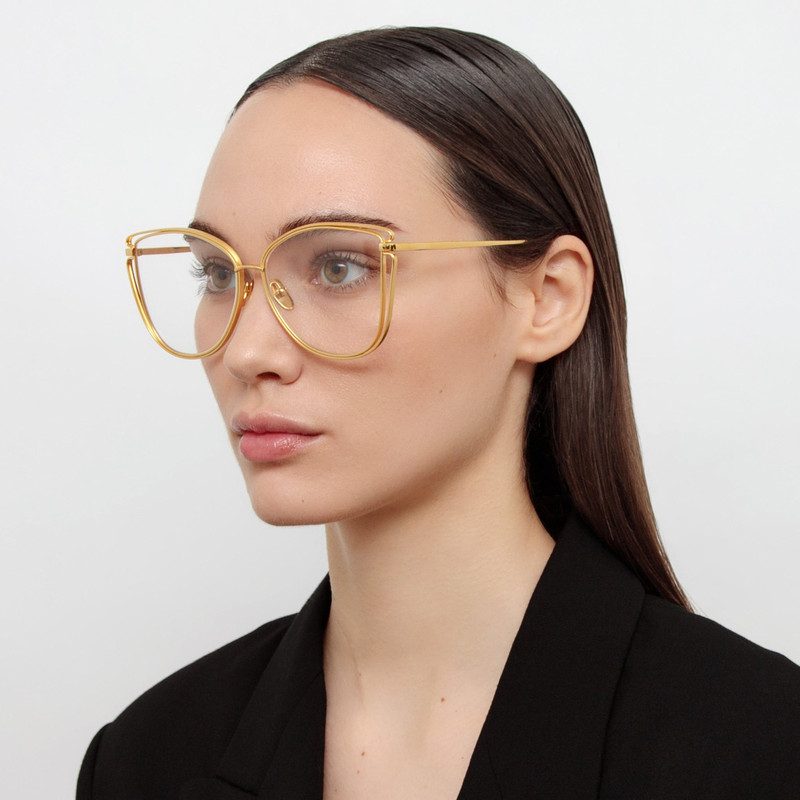 LINDA FARROW DINAH CAT EYE OPTICAL FRAME IN YELLOW GOLD outlook
