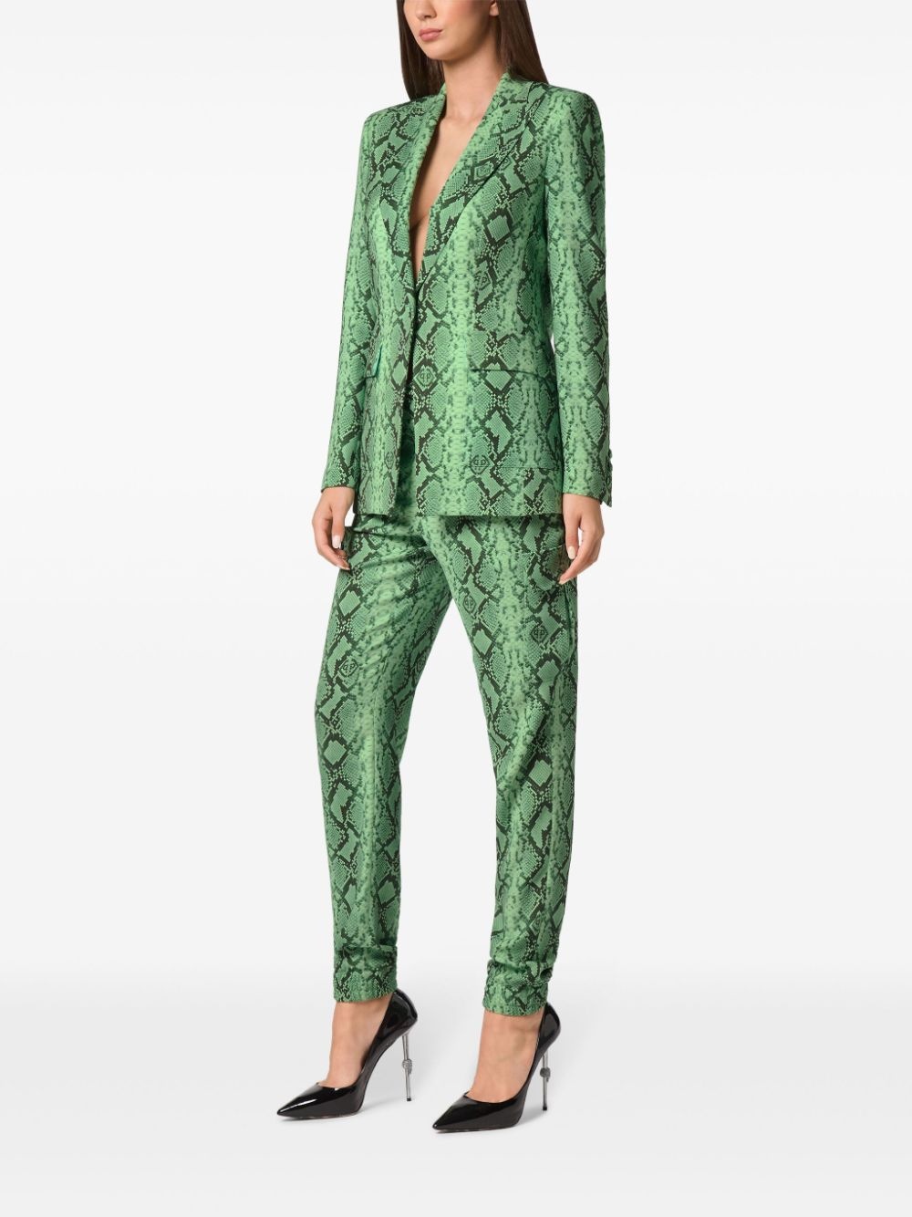 python-print satin blazer - 2