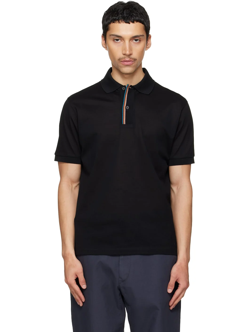 Black 'Signature Stripe' Trim Polo - 1