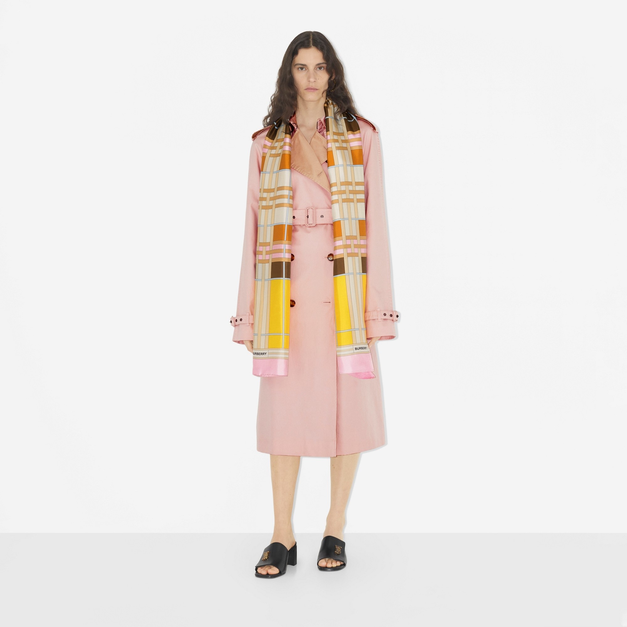 Abstract Check Print Silk Scarf - 3