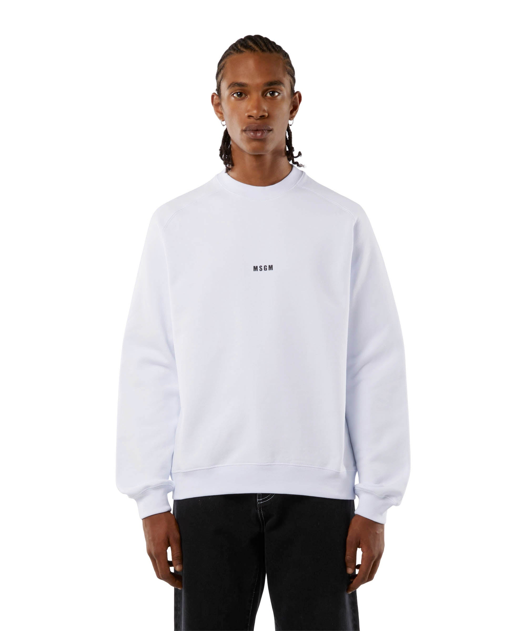Crew neck cotton sweatshirt with a micro logo - 3