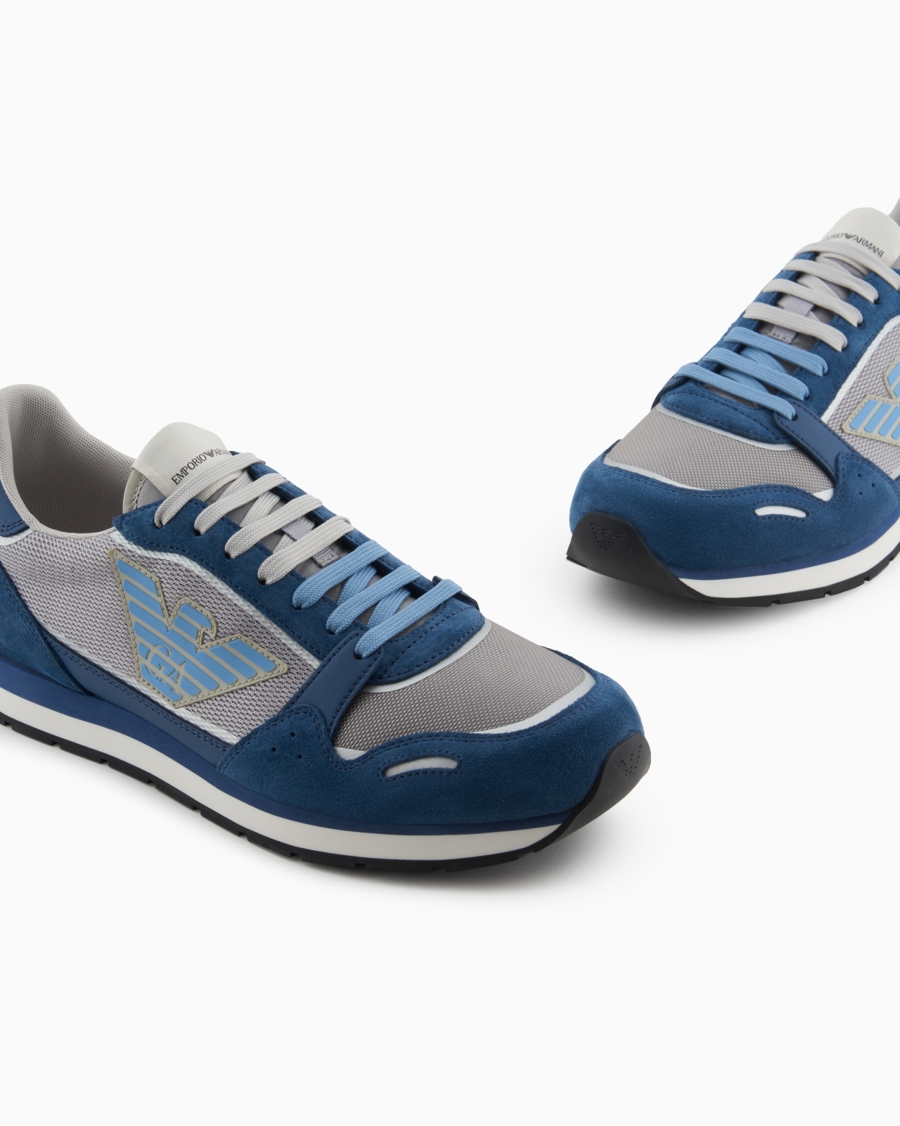 EMPORIO ARMANI MESH SNEAKERS WITH SUEDE DETAILS AND EAGLE