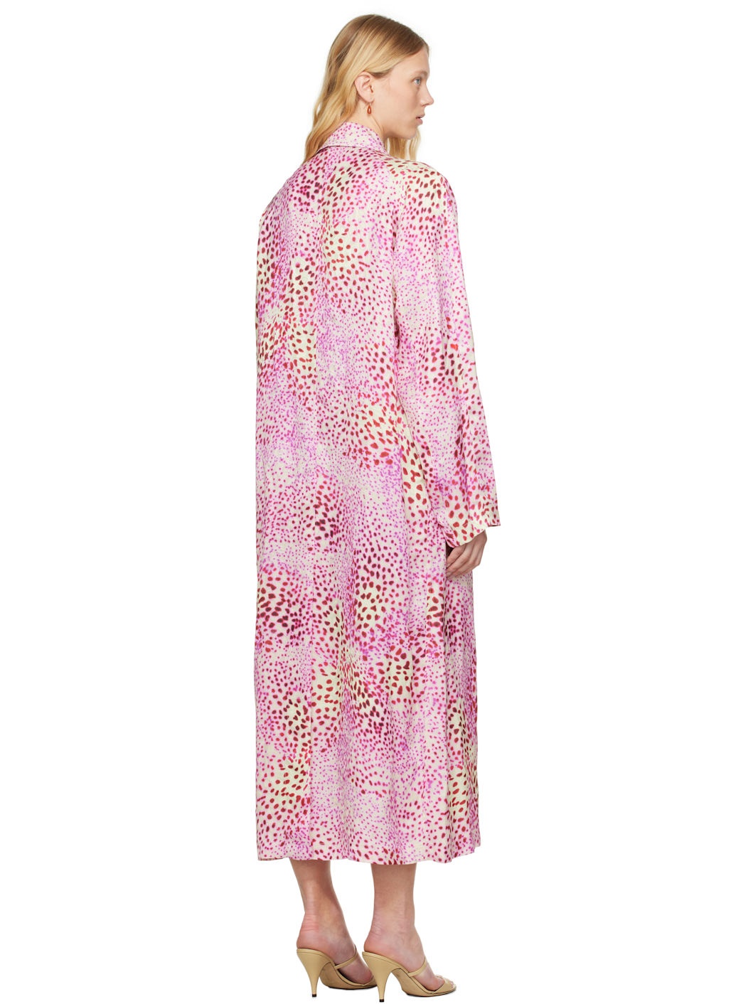 Pink Printed Jacquard Mac Coat - 3