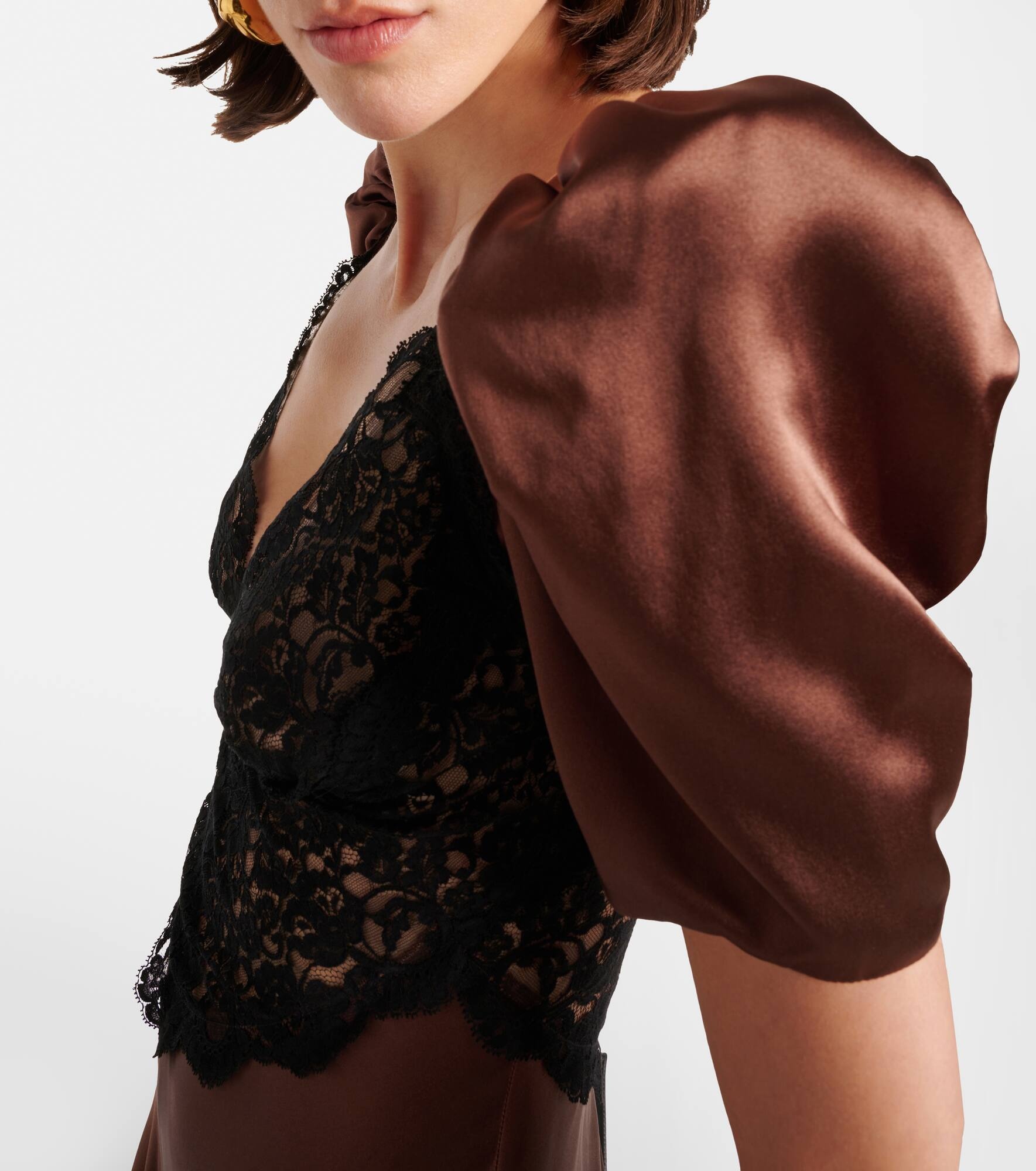 Lace-trimmed silk charmeuse gown - 5